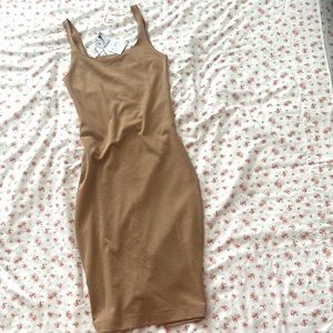 Zara Trafaluc midi bodycon nude dress